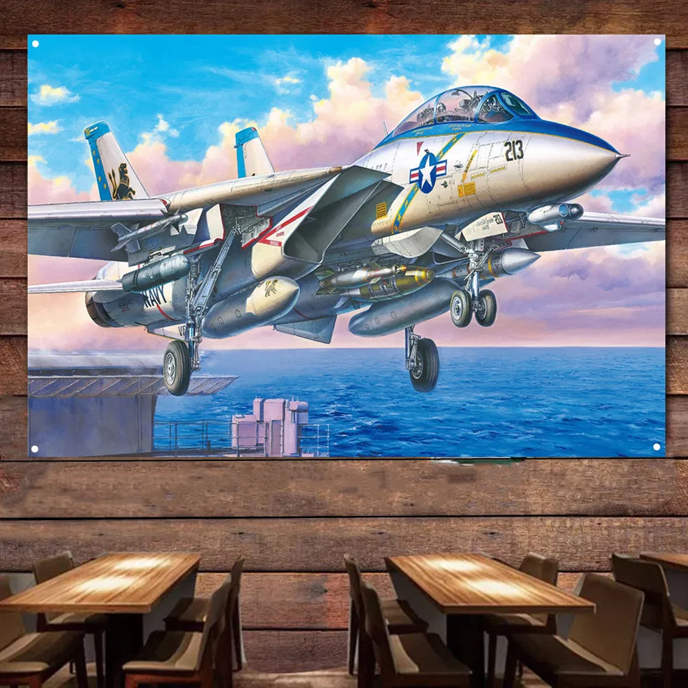 F-14 Super Tomcat Fighter Jet Flag Banners U.S. Air Force Aviation Military Art Poster Wall Art Tapestry Home Decor Painting