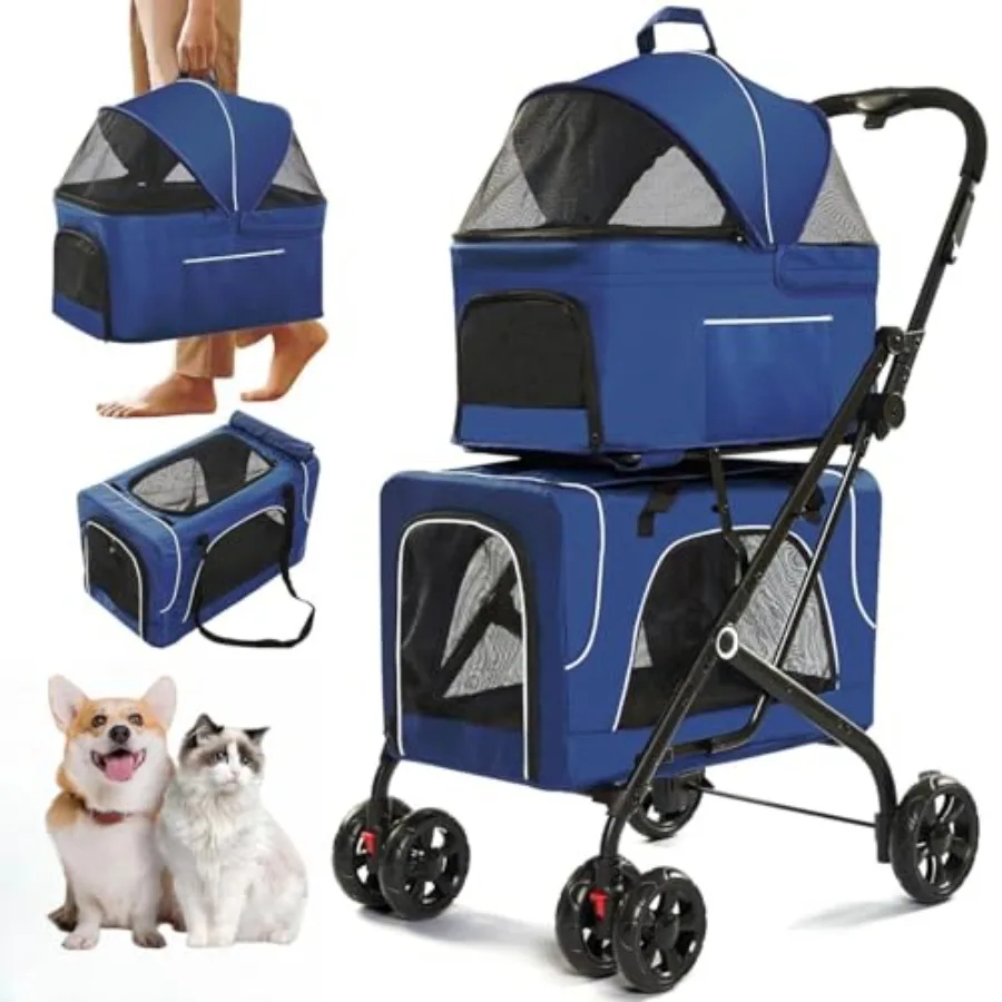 

Double Dog Stroller for 2 Dogs, Detachable Carriers, Safety Belt, Lockable Wheels, Pet Travel Carrier Strolling Cart, Folding C