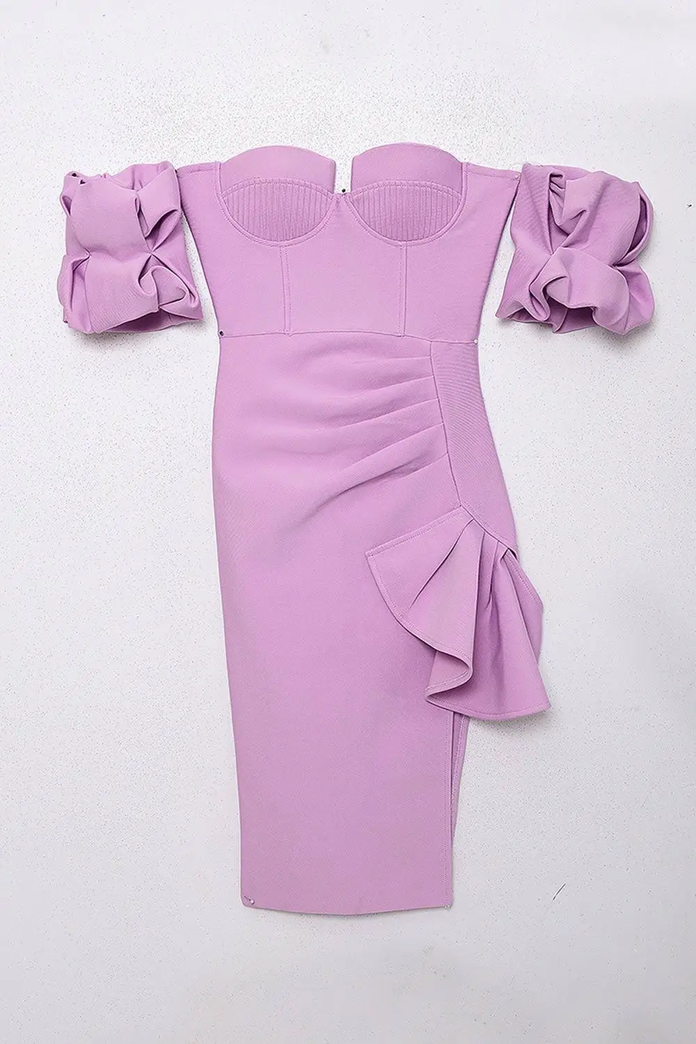 Imagem -03 - Willbenice-vestido Bodycon de Malha Luva de Lanterna Vestido de Noite de Bandagem Roxo Ruffles Vestido de Aniversário Elegante Romântico Drop Shipping