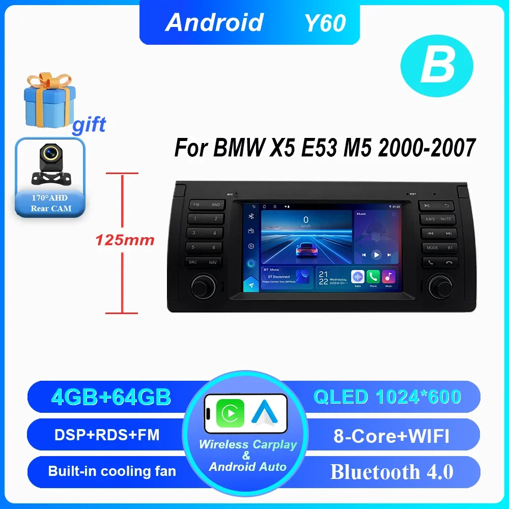 7 Inch Draadloze CarPlay Android Auto Radio Voor BMW 5 Serie E39 X5 E53 M5 1996-2003 Auto multimedia GPS 2din DVD Autoradio 4G DSP
