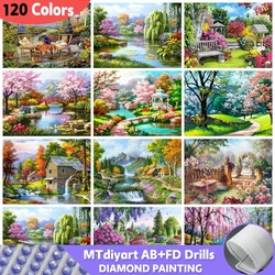 Natural Landscape Diamond Painting 120 Colors AB Fairy Dust 5D Diy Tree Cherry Blossoms Full Drills Embroidery Mosaic Home Decor