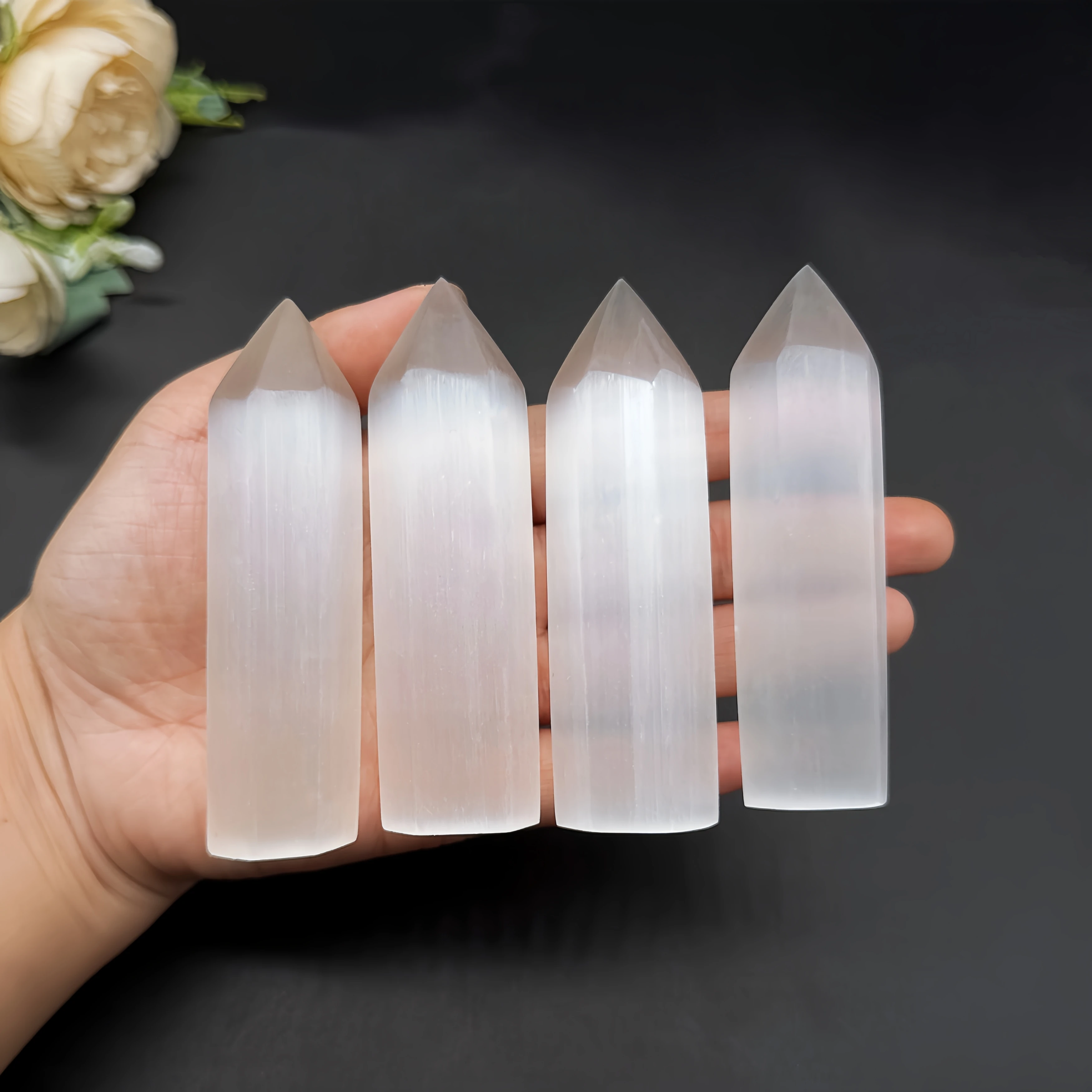 80-90mm Natural Selenite Tower Crystal Stone Quartz Point Reiki Healing Hexagonal Prisms Obelisk Wand Chakra Home Decoration