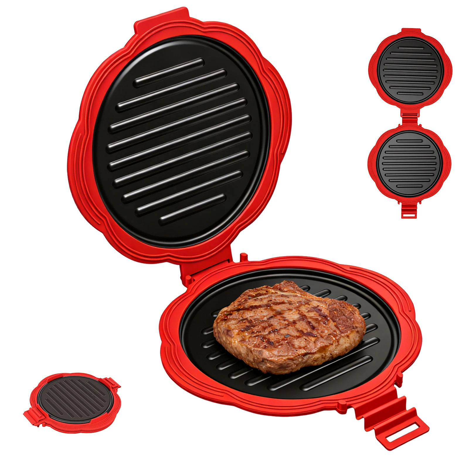 Microwave Baking Tray Nonstick Coating Microwave Grill Pan with Silicone Anti Scald Sleeve Microwave Sandwich Toaster forKitchen