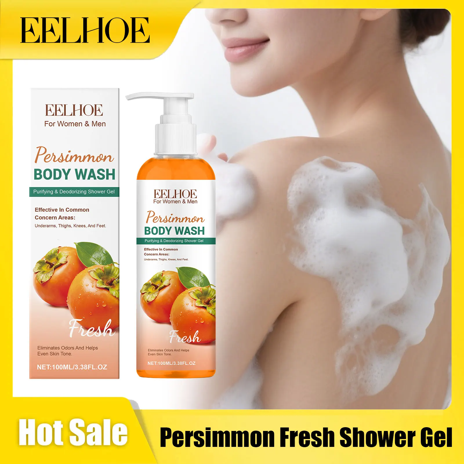 

EELHOE Persimmon Deodorize Shower Gel Lasting Fragrance Deep Clean Improve Roughness Massage Perspirate Body Nourish Shower Gel
