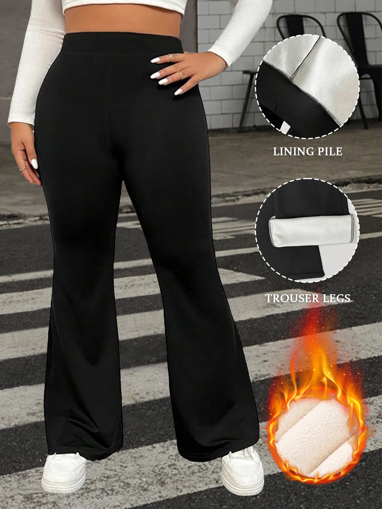 

Women's Thermal Fleece Lined High Waist Flare Pants, Winter Fitness Warm Thick Leggings Soft Yoga Pants, Women's Winter Clothing