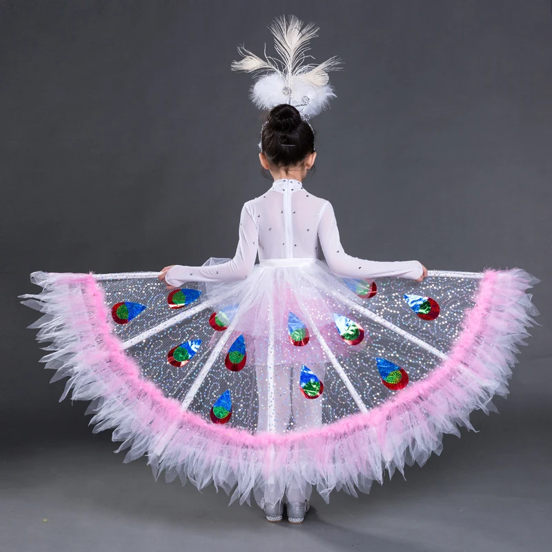 Costume de danse ethnique pour enfants, robe de phtaline paon Dai, vêtements de performance féminins