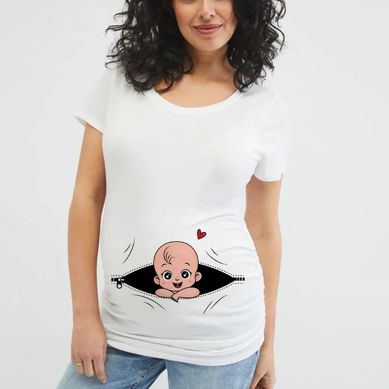 Maternity Shirt Pregnancy Announcement Tee Summer Casual Mama Pregnancy Blouses Clothes Basic Mama Clothes