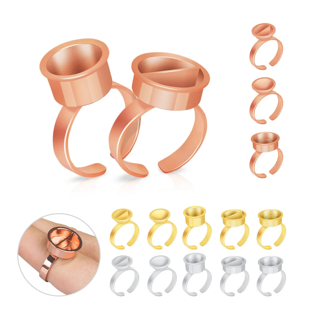 

1PC Eyebrow Tattoo Ring Cups Tattoo Supplies Accessories Makeup Rose Gold Silver Reusable Alloy Eyelash Glue Colorant Ring Cup