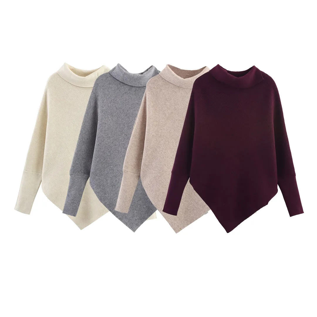 

Korejepo 2025 New Women Clothing European American Style Flip Collar Irregular Bat Sleeve Knitted Pullover Cover Jacket Top