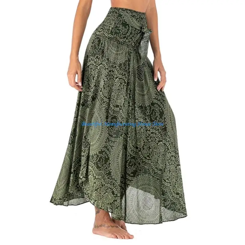 E56A Women 2 in 1 Bohemian Maxi Long Skirt with Adjustable Strap Holiday Beach Dress