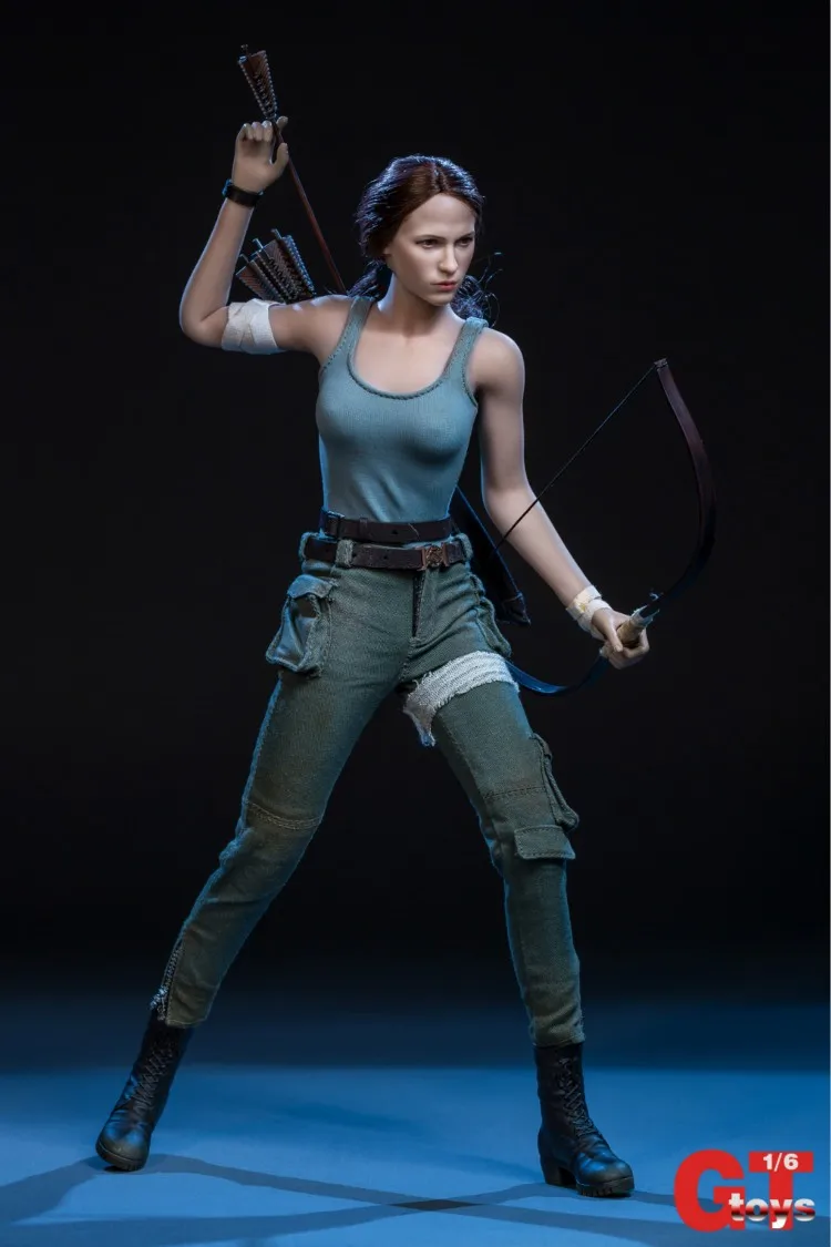 Gttoys 1/6 Women Solider Lara Croft Combat Uniform The Explorer Double Head Sculpt Vest Trousers Fit 12'' S17B Suntan Body