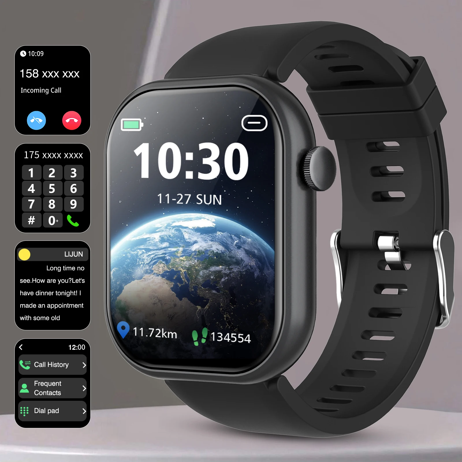 

Smartwatch, Make and Receive Calls, Message Reminders, Custom Wallpapers, Suitable for Android and IPhone