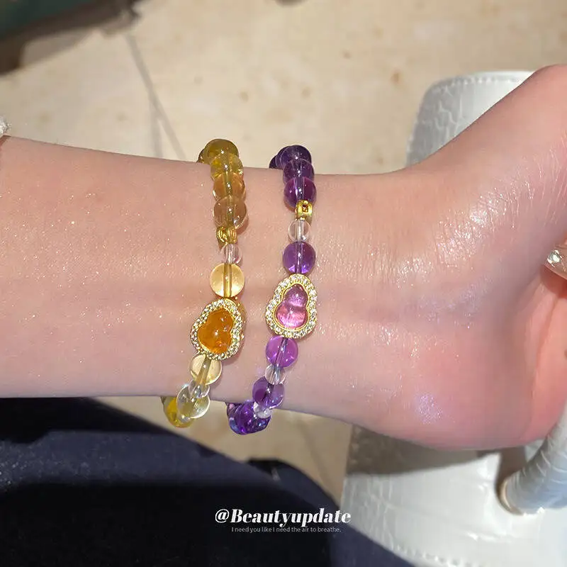

Zircon gourd yellow crystal amethyst round ball new Chinese retro temperament high-end feel hand decoration for women