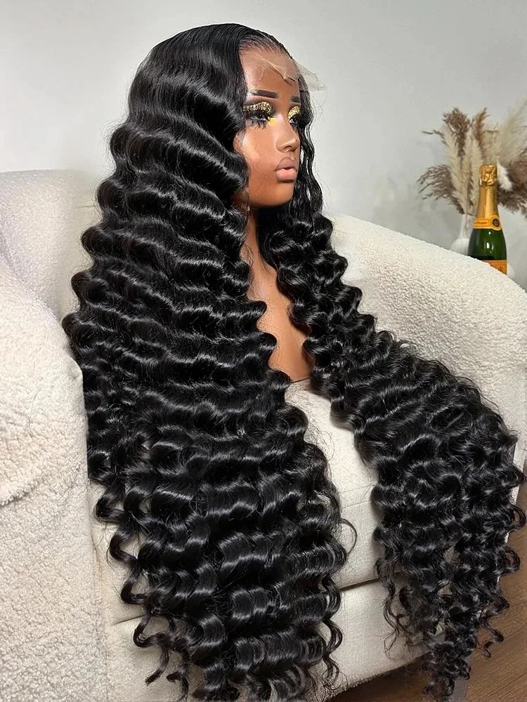 

28 Inch Long Curly Synthetic Lace Front Wigs for Black Women HD Transparent Pre Plucked 13x4 Loose Deep Wave Lace Front Wig