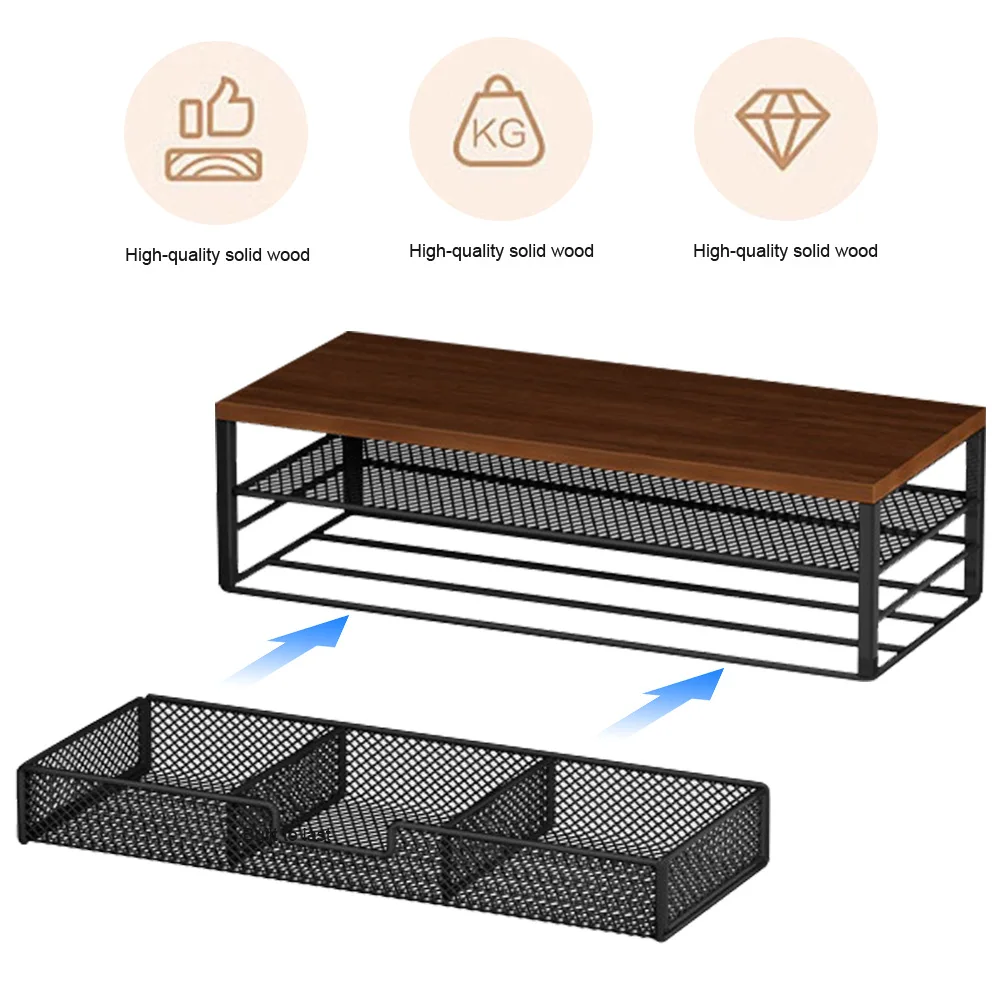 حامل شاشة كمبيوتر من طبقتين مع درج منظم مكتب حامل كمبيوتر مكتبي للوازم المكتبية