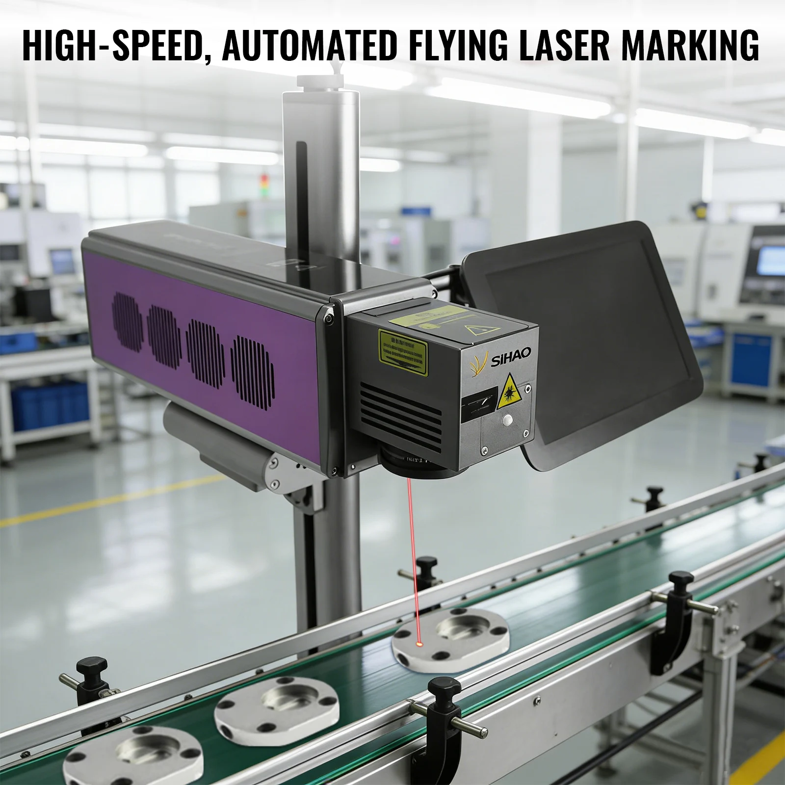 SIHAO Industrial Flying Laser Engraver Automatic Semi-auto Marking Machine for Stainless Steel Nameplate & Metal Parts Engraving