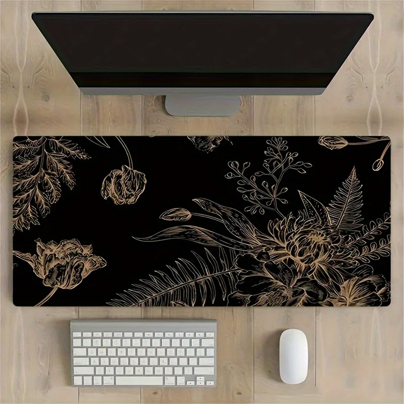 Black Element Flower Desk Large Gaming Mouse Pad Office Keyboard Pad Computer Mouse Anti-slip Accessories for Setup Decoration