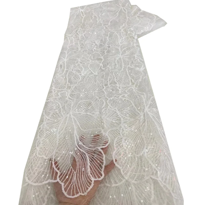 الأفريقي مطرزة الحليب الحرير الحبل أقمشة الدانتيل شير تول شبكة النسيج فساتين الزفاف عالية الجودة 5 ياردة الأنسجة الحبل الدانتيل