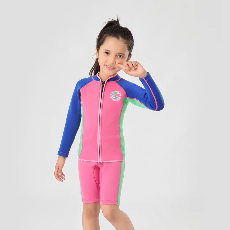 2MM Neoprene Shorty Wetsuit Two Pieces Children Surfing Scuba Diving Suits Long Sleeve Thick Swimsuit Bathing Suit Kids Wet Suit