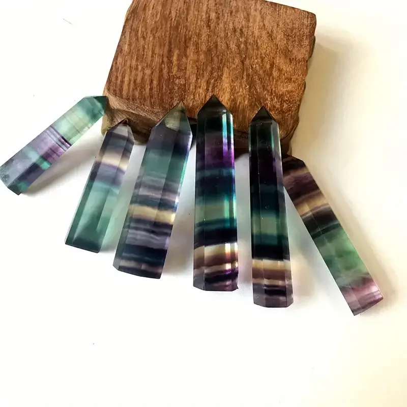 1pc Natural Fluorite Crystal Colorful Striped Fluorite - 1.57-2.76inch Quartz Crystal Stone Point Hexagonal Wand