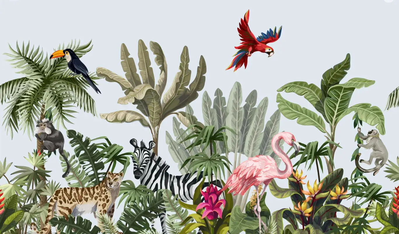 Custom Wallpaper Jungle plants giraffe elephant Southeast Asian Leaf background Mural home decoration children's room Wallpaper