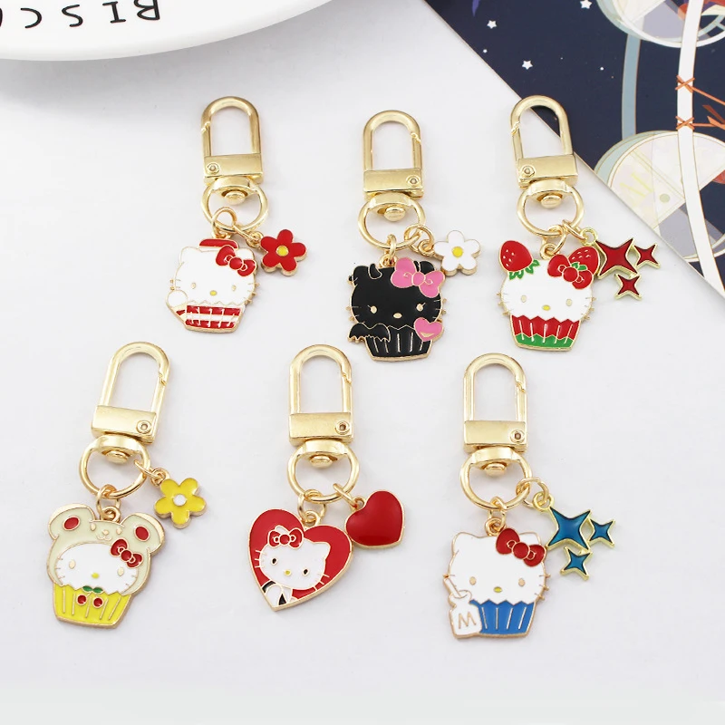 Cartoon KT Cat Keychain Cute Hello Kitty Metal Keyring Car Key Holder Bag Pendant Earphone Hanging Decoration Best Friend Gifts