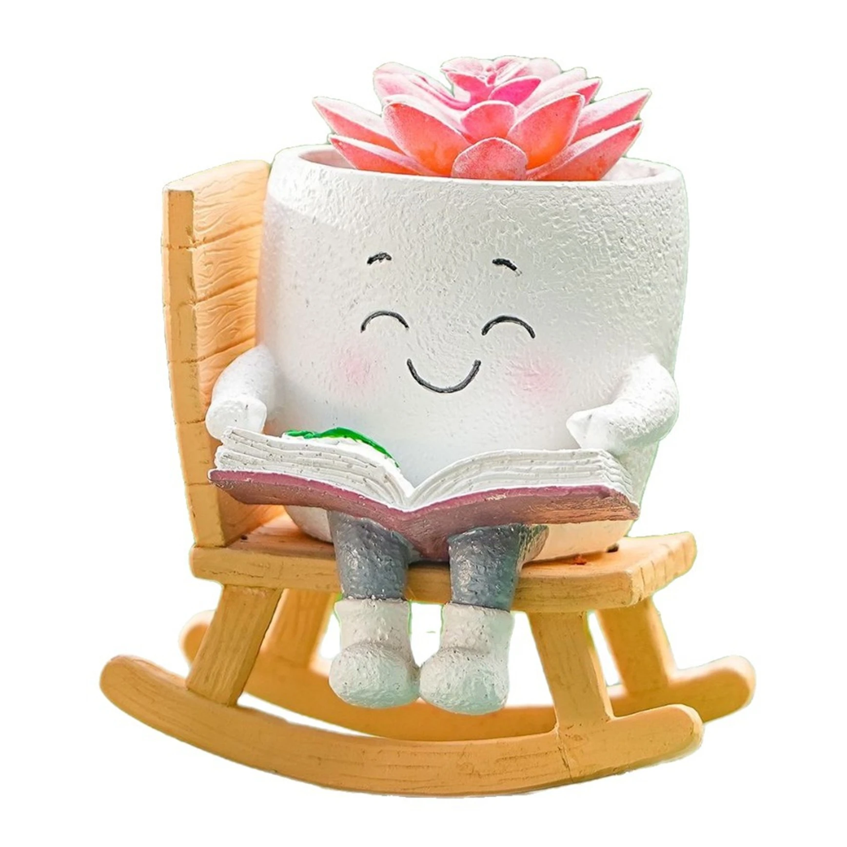 Chair Smile Face Planter Resin Hanging Cute Head Flower Pot with Swing Seat Creative Succulent Flower Pot Garden Plant Container