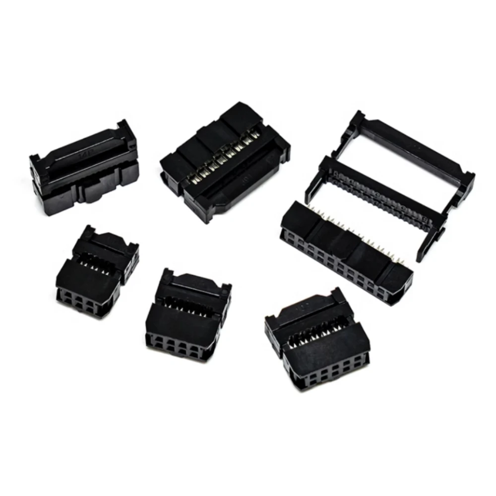 10pcs 2.54mm 6/810/12/14/16/18/20/24/26/30/34/40/44/50/64 Pin FC IDC Female Header Socket Connector For 1.27mm Pitch Flat Cable