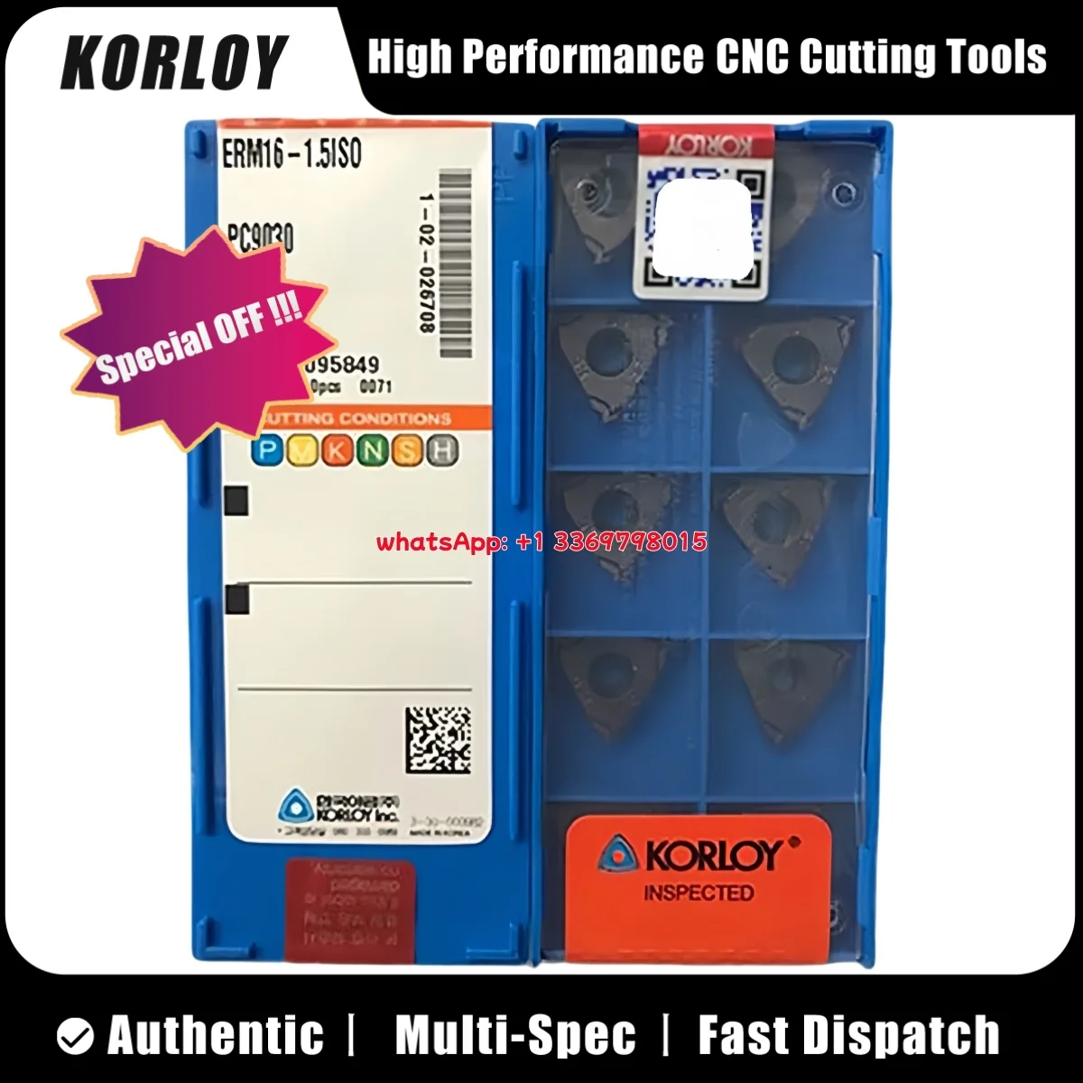 

KORLOY Original ERM16 AG55 AG60 ISO NPT 14W PC9030 CNC Lathe Threading Turning Carbide Inserts Blades Theading Insert