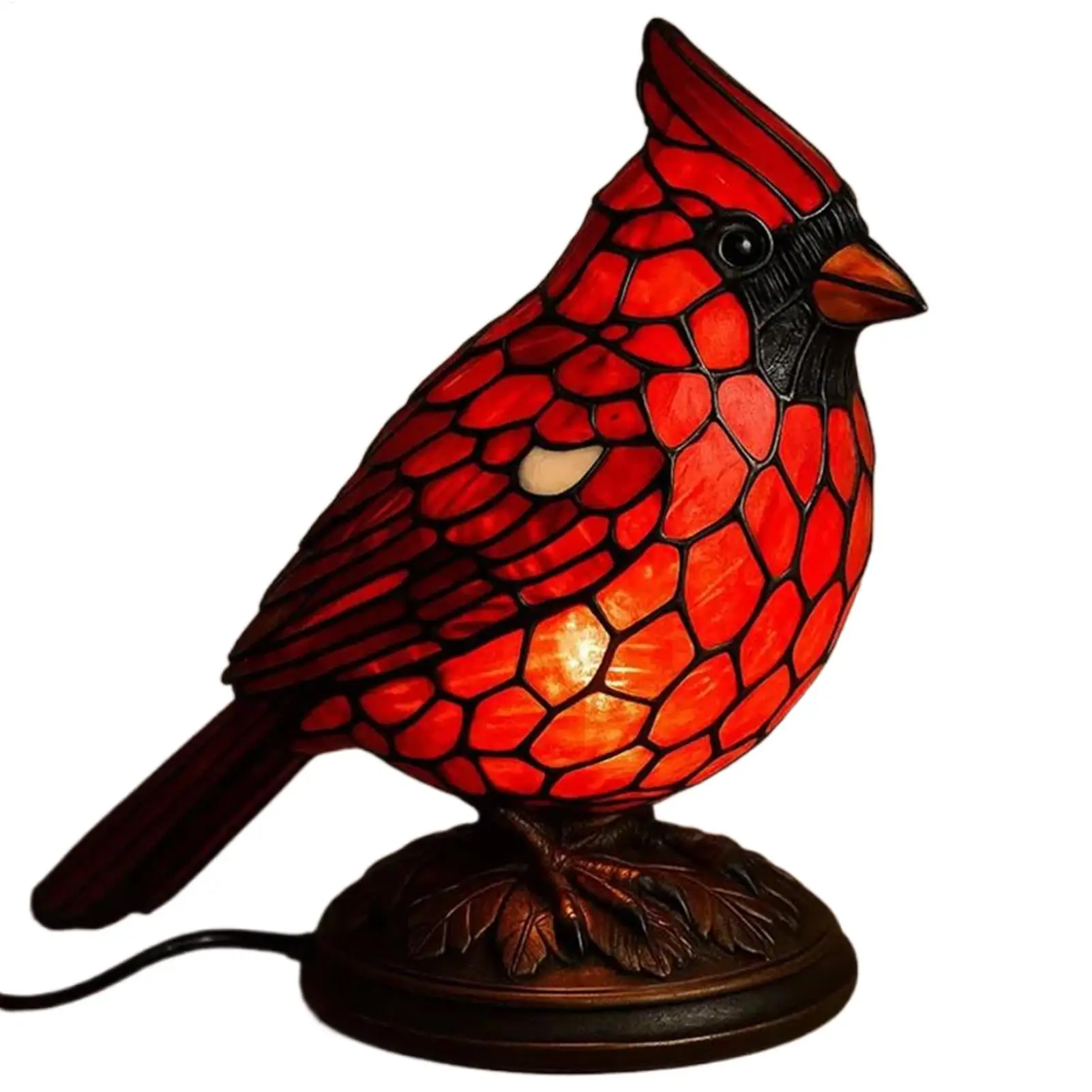 LED-Harz-Buntglas-Tischlampe in Tierform, rotes Brid-Kunst-Nachtlicht, gebeiztes Harz, französische Tischdekoration, Schlafzimmer-Dekoration