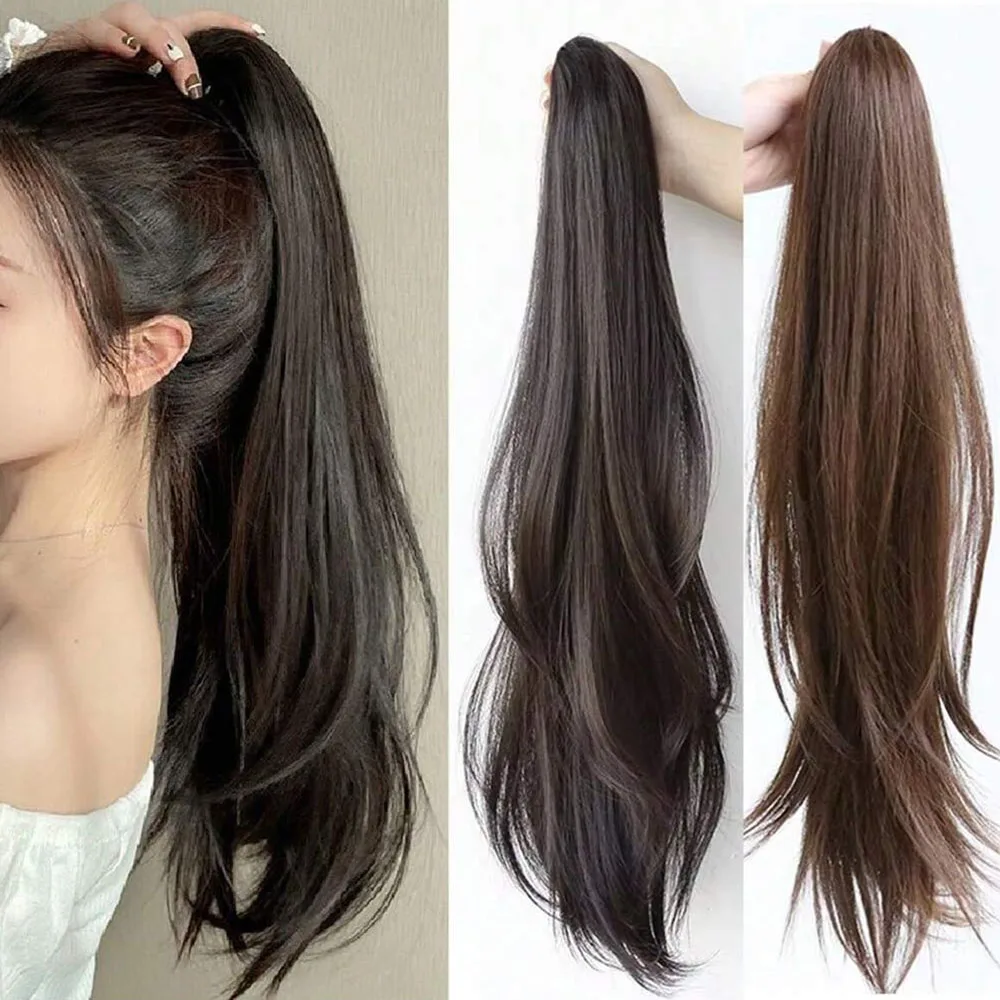 

20-дюймовые синтетические длинные прямые накладные пряди для волос с заколкой-зажимом, аксессуары для волос для женщин