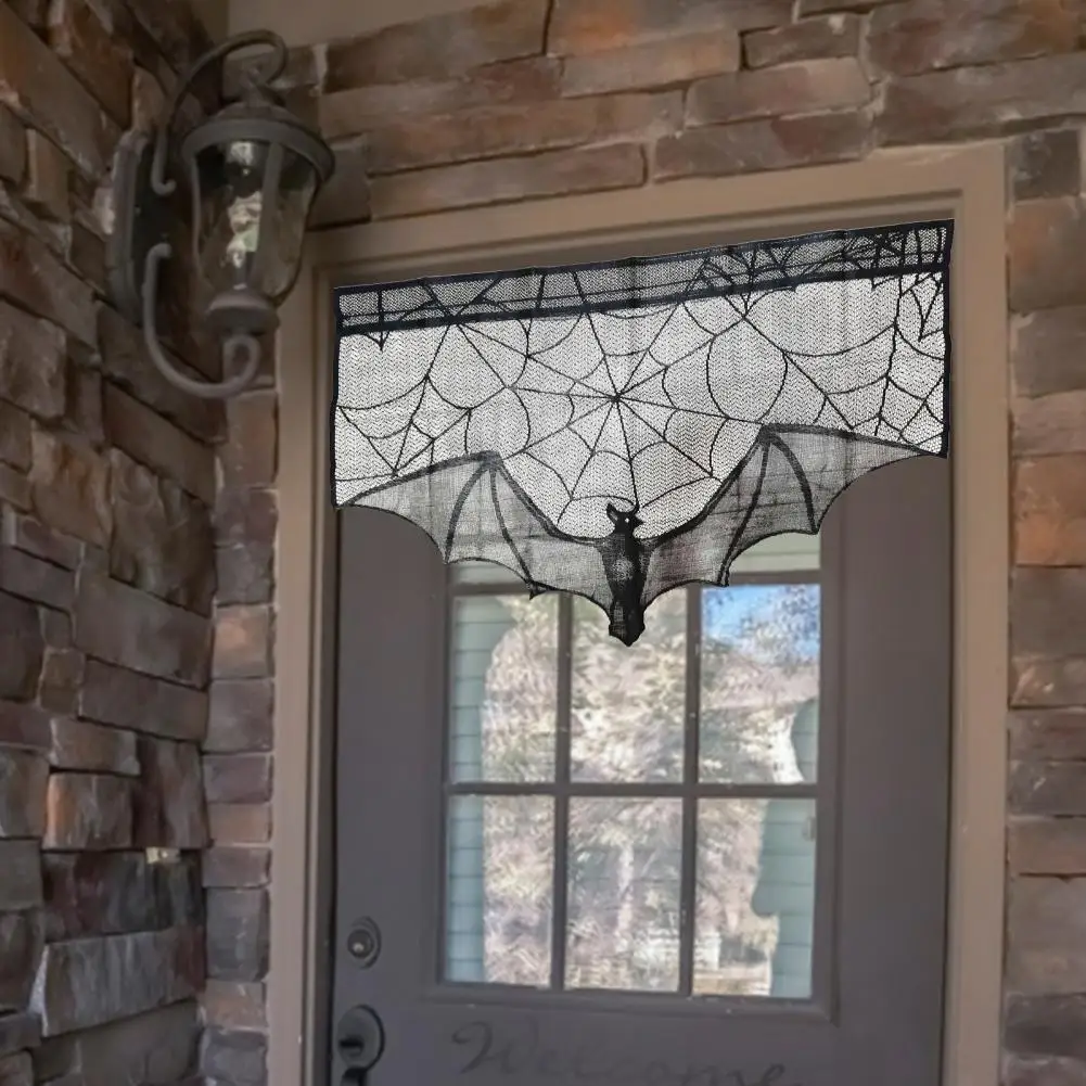 Bat Lace Curtain Halloween Home Decor camino Cover Spooky Halloween Lace Decor per Haunted House Party Bat per camino