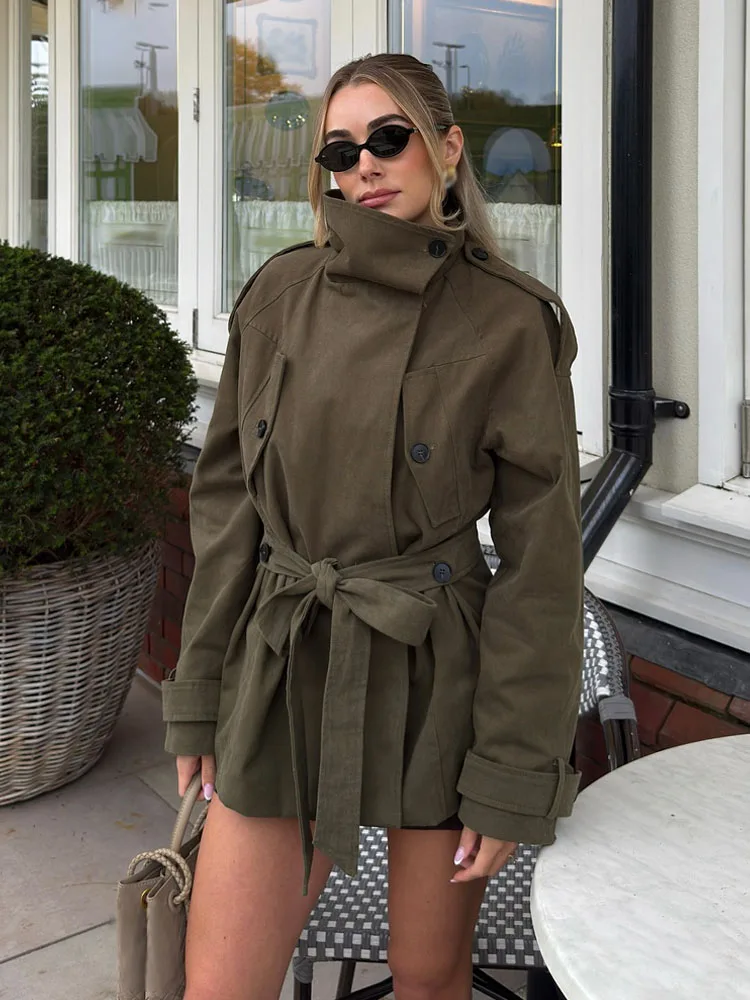 

HH женские элегантные повседневные пальто с длинными рукавами и высоким воротом, карманами на пуговицах, свободные пальто, женские осенние куртки в уличном стиле