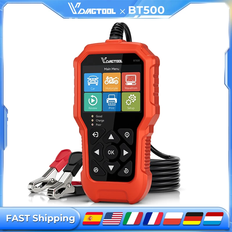 

VDIAGTOOL BT500 6V 12V 24V Car Battery Tester 5-3000 CCA Battery Load Tester Start Voltage Test SOC SOH for Car Motorcycle