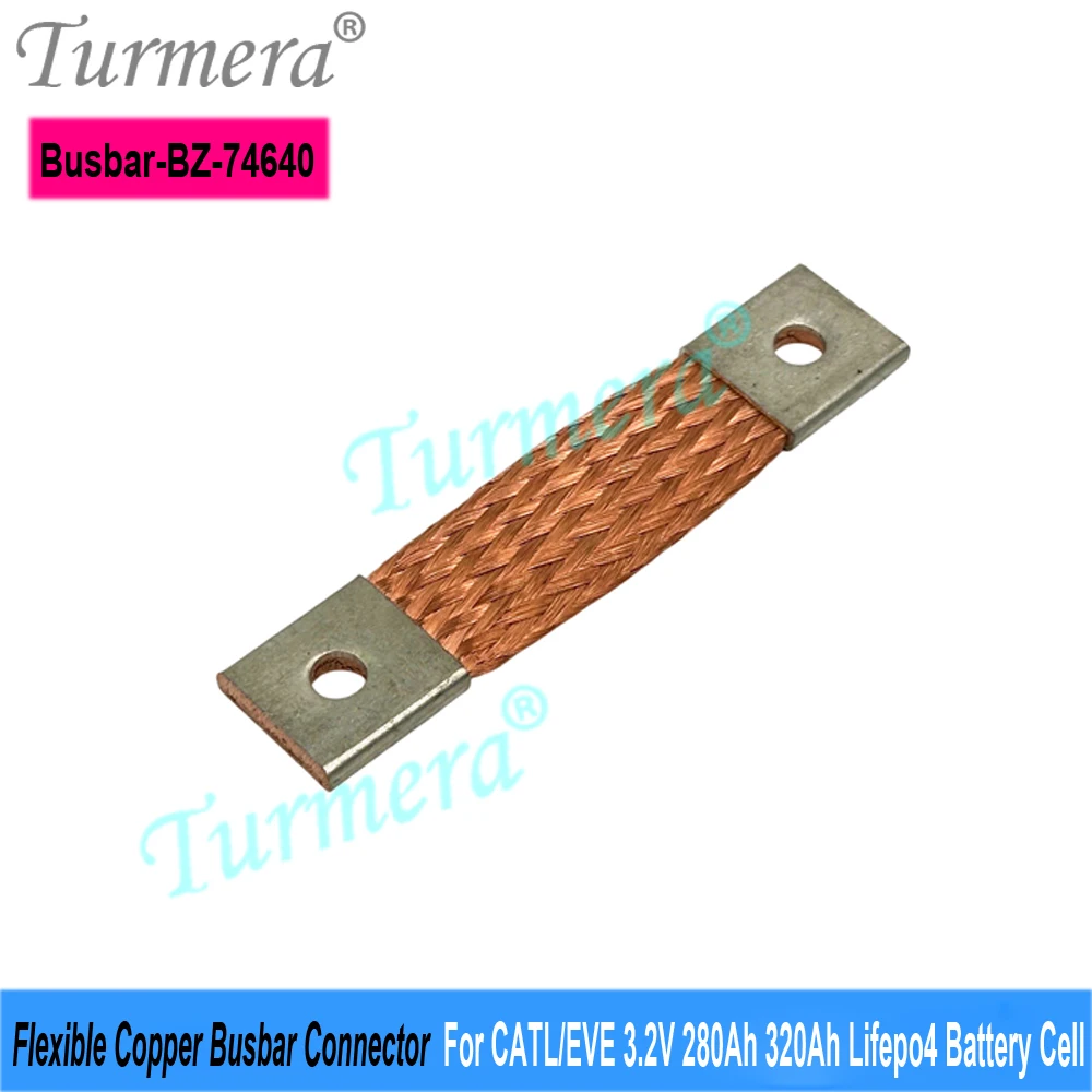 Turmera 12V 24V 48V Copper Busbar Connector 74mm 4mm Thickness 300A Current for 3.2V 280Ah 320Ah 360Ah Lifepo4 Battery DIY Use