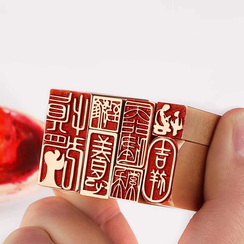 Brass Rectangle Finished Seal Buddha Pattern Book Collection Intro Chop Finished Stamp Chinese Calligraphy Painting Name Stamps