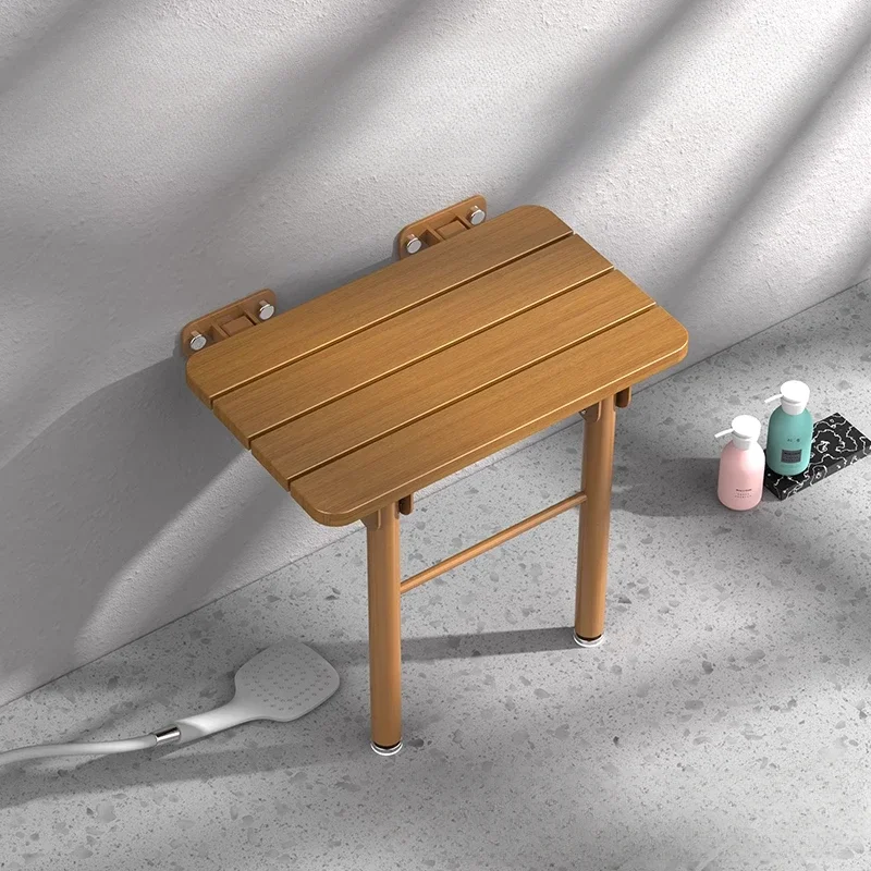 

Wall Mounted Shower Bench, Foldable Wood Shower Seat for Bathroom, Anti-Slip Elderly Rest Stools, Entryway Shoe Changing Chairs