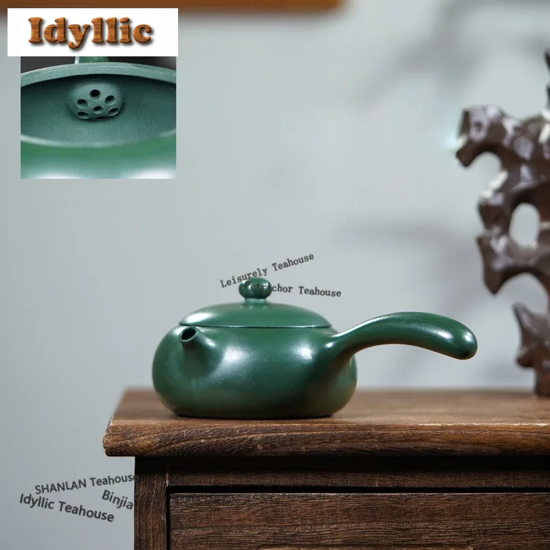 

250ml Vintage Yixing Purple Clay Teapots Handmade Flat Xishi Tang Yu Pot Raw Ore Green Mud Kettle Zisha Tea Set Tea Services