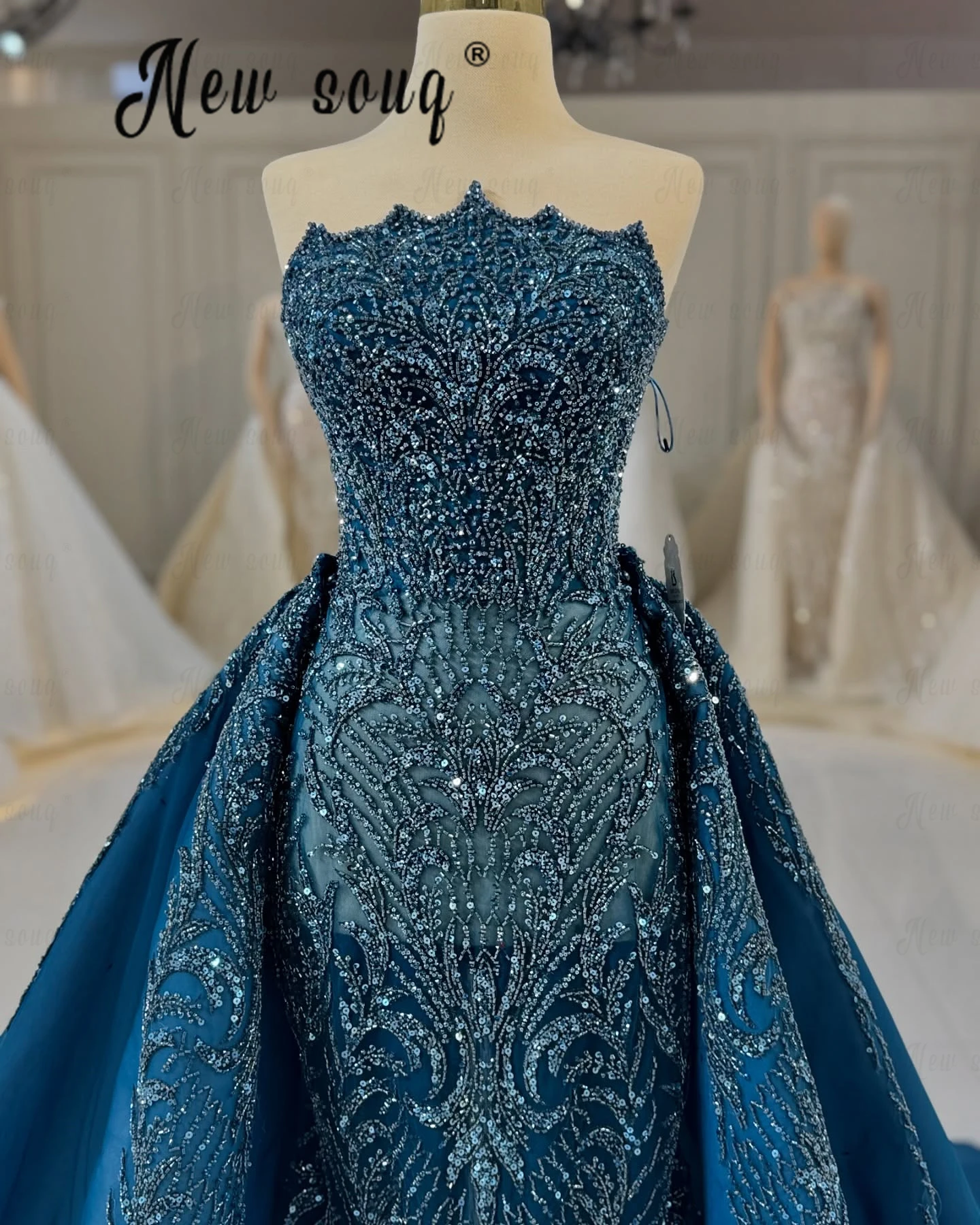 Dusty Blue 2 Pieces Chic Prom Dress With Detachable Overskirt Dubai Wedding  Party Gown Strapless Bead Lace Night Dress Customied - AliExpress