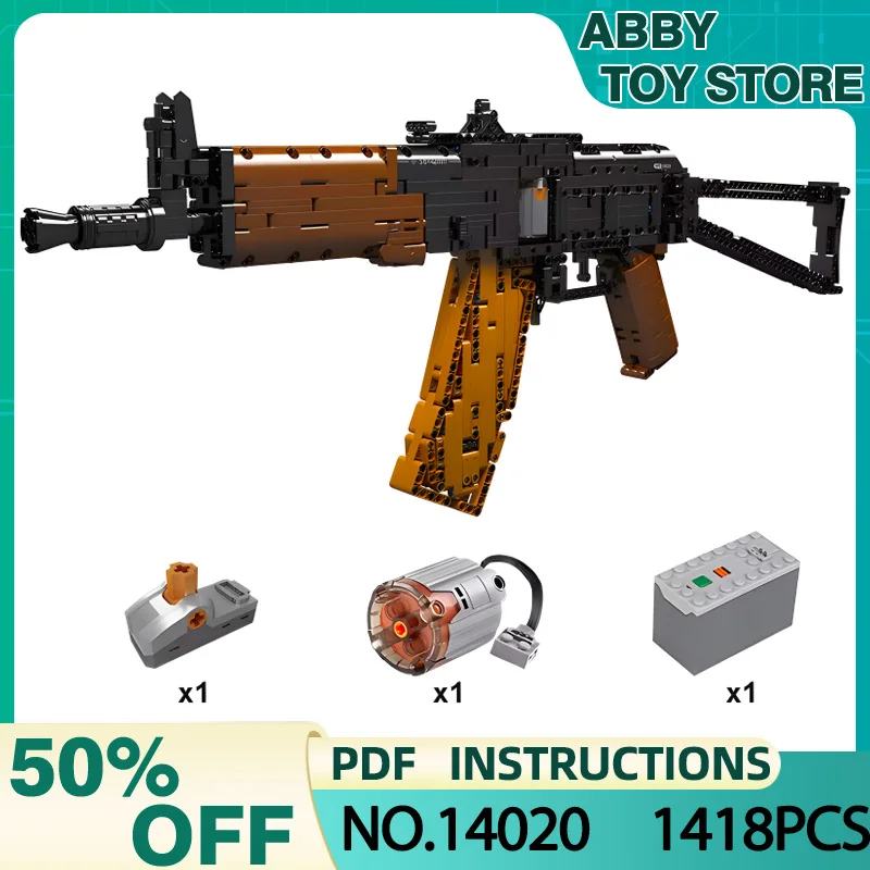 Mould King 14020 Technical AK47 Battle Rifle Simulation Gun Model Building Blocks Military Weapon Bricks Toys Set for Kids Gifts