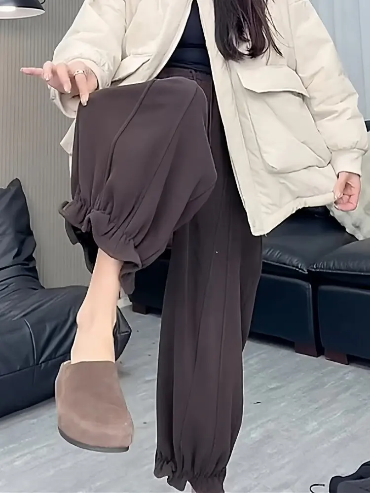 Pantaloni a gamba larga in pizzo dolce profondo occhi Pantaloni a nove punte dimagranti a vita alta autunno inverno da donna Coreano Sle Pendolarismo Vento