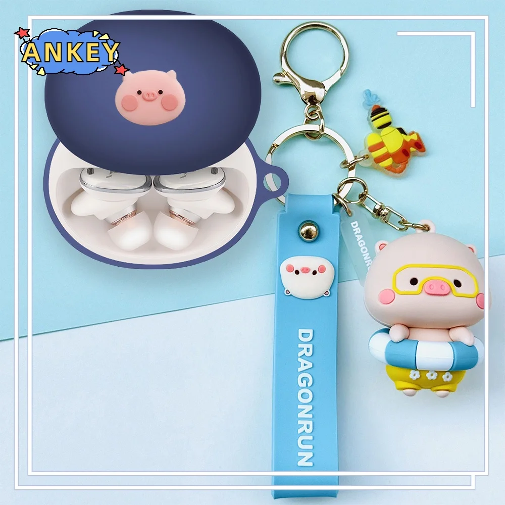 for Anker Soundcore Liberty 3 Pro Silicone Case Cute Pig Earbuds Soft Protective Cover Skin with Pendant