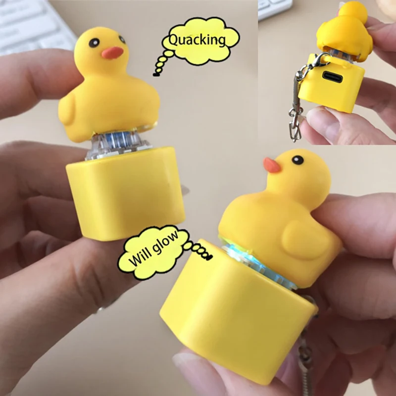 Duck Fidget Toy Quacking Fidget Toy Rechargeable Duck Key Chain Stress Relief Sensory Game Squeaky Home Decor For Bag & Tabletop
