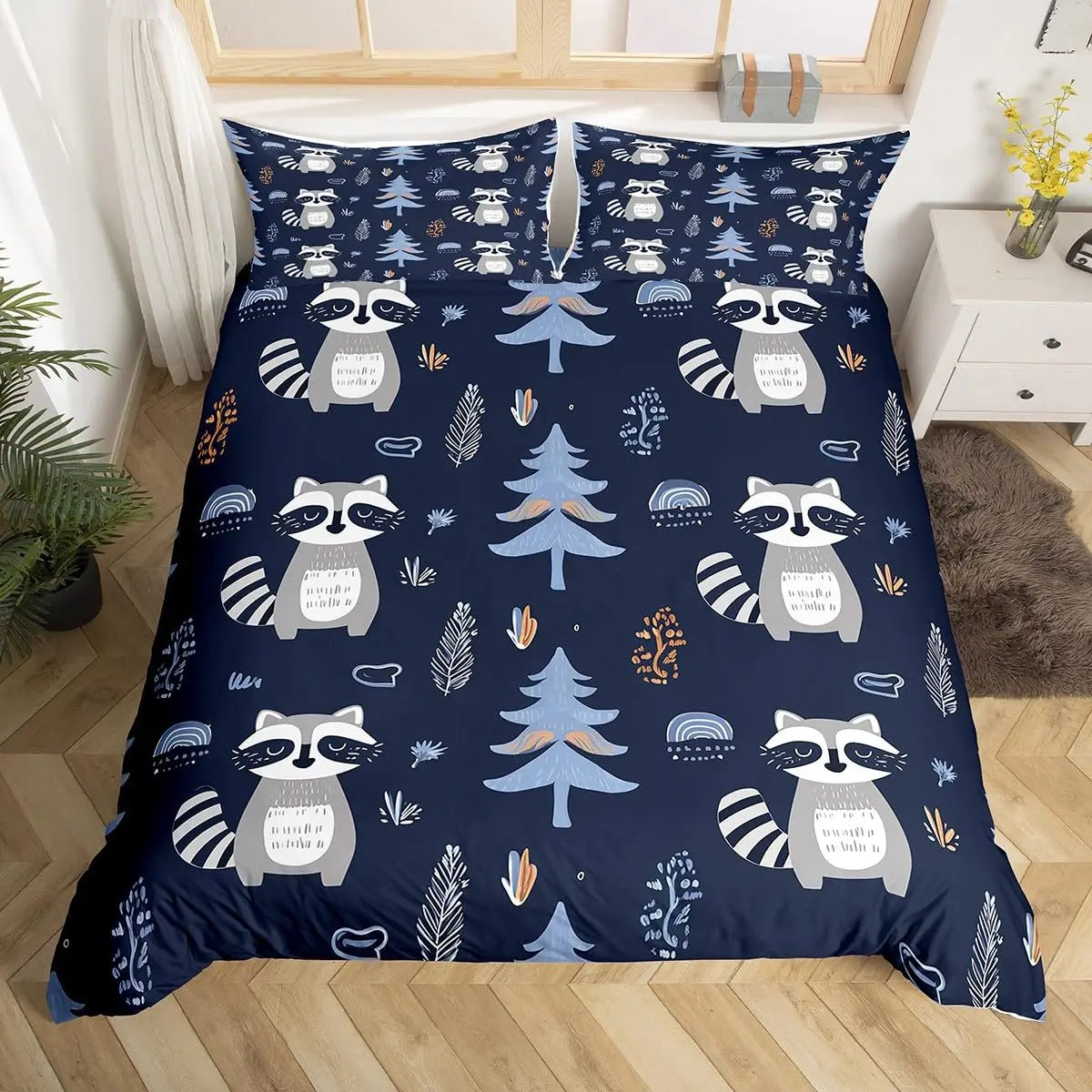 

Raccoon Bedding Set For Boys Kids Girls Cute Cartoon Wildlife Duvet Cover Lovely Animals Comforter Cover Polyester Quilt Cover