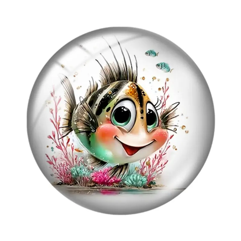 Cartoon Cute Little Fish 10pcs 12mm14mm/16mm/18mm/20mm/25mm Round Photo Glass Cabochon Demo Flat Back Making Findings Jewelry