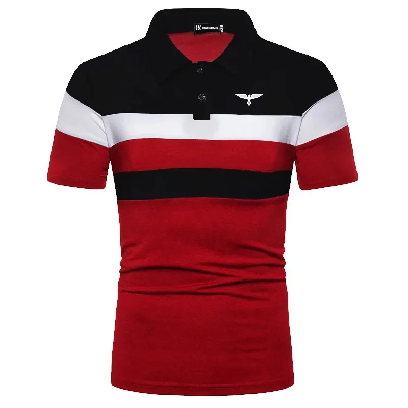 Men's Eagle Print Polo Shirt, Men's Shirt Short Sleeve T Shirt Contrast Colour Men Clothing Summer Streetwear