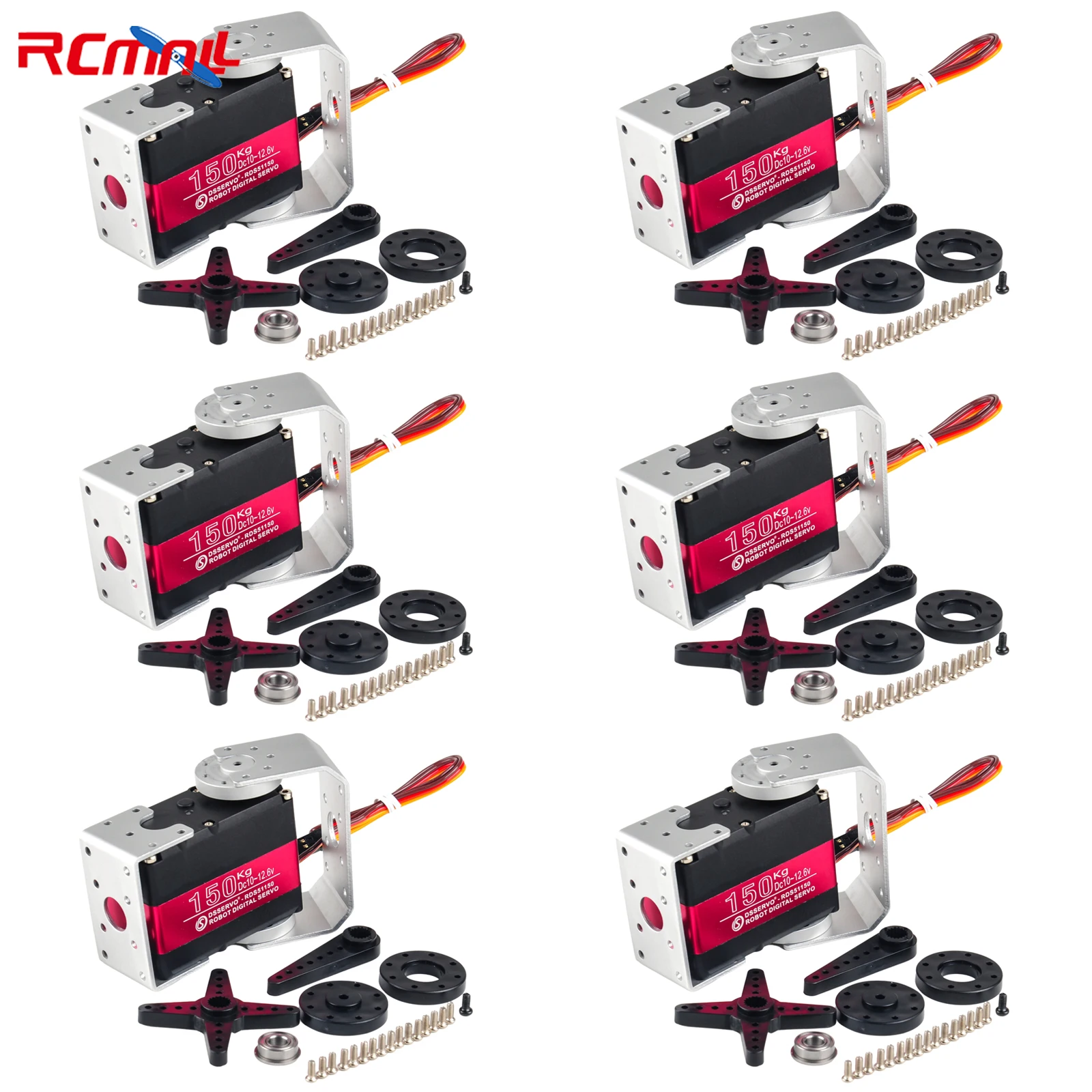 RCmall 6PCS 150KG 12V RDS51150 High-torque Metal Robotic Digital Servo 180/270 Degree Double-shaft IP66 RC Servo Motor for Robot