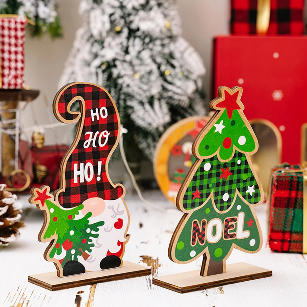 

4Pcs Wood Christmas Decor Xmas Themed Decorations Home Desk Display Xmas Table Ornament Festival Adornments Christmas Decor