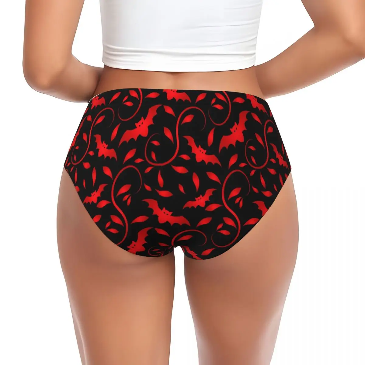 Custom Womens Modern Halloween Spooky Red Bats Panties Breathable Briefs Underwear
