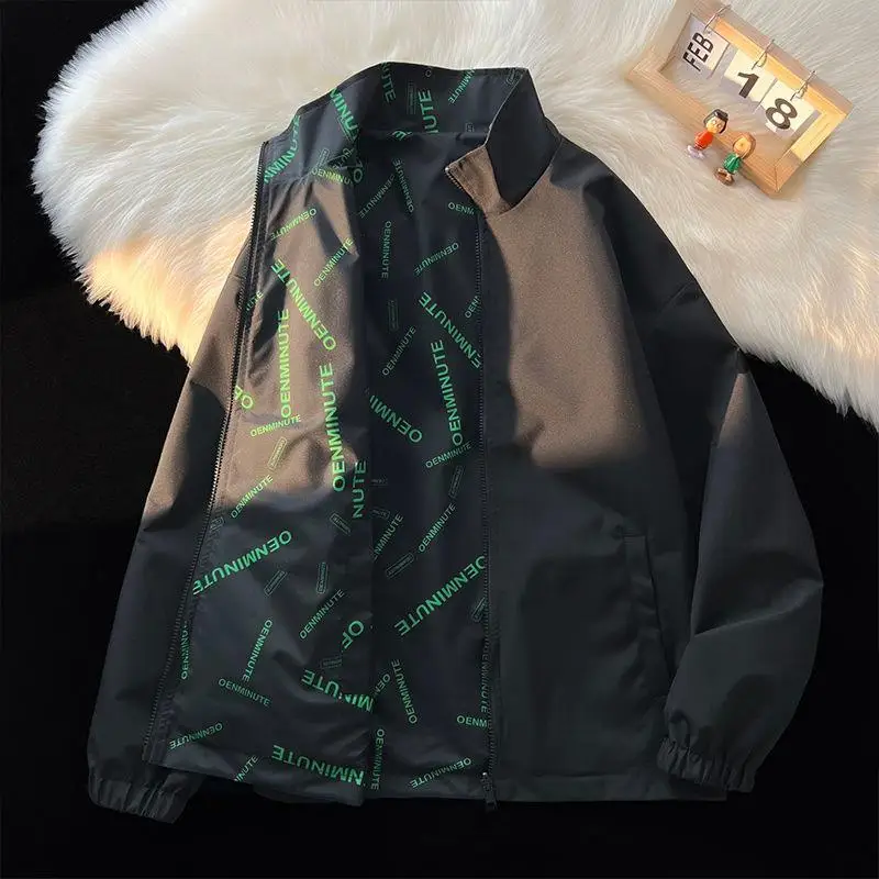 

Мужская двусторонняя куртка на осень-зиму, большие размеры, с принтом и надписями, модная повседневная молодежная верхняя одежда